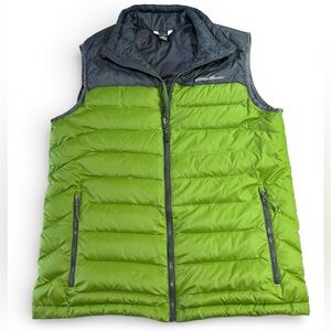 Eddie Bauer Tall Medium Down Puffer Vest Green Like New 2 Tone Boundary Pass
